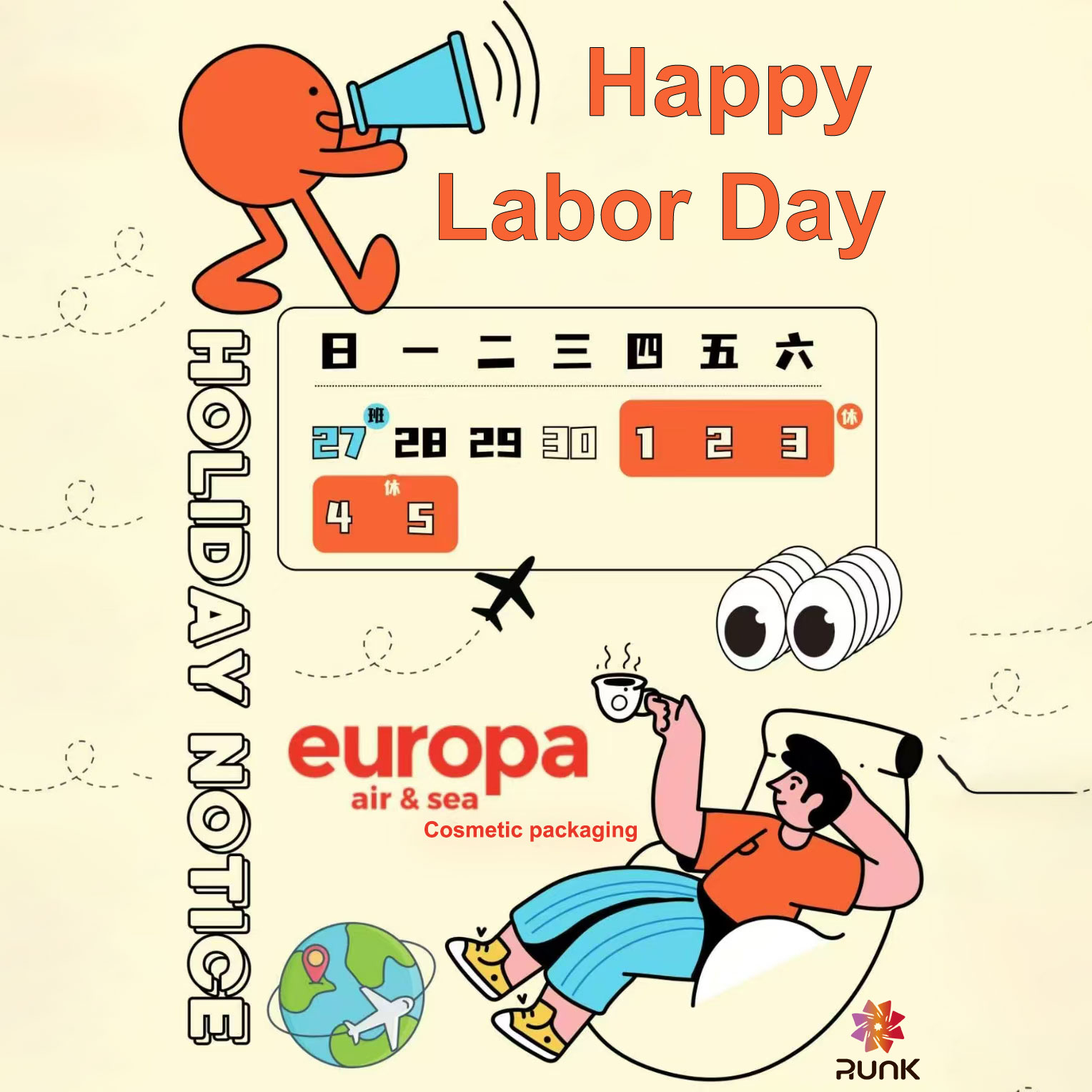 Anuncio de vacaciones en fábrica por el Día Internacional de los Trabajadores